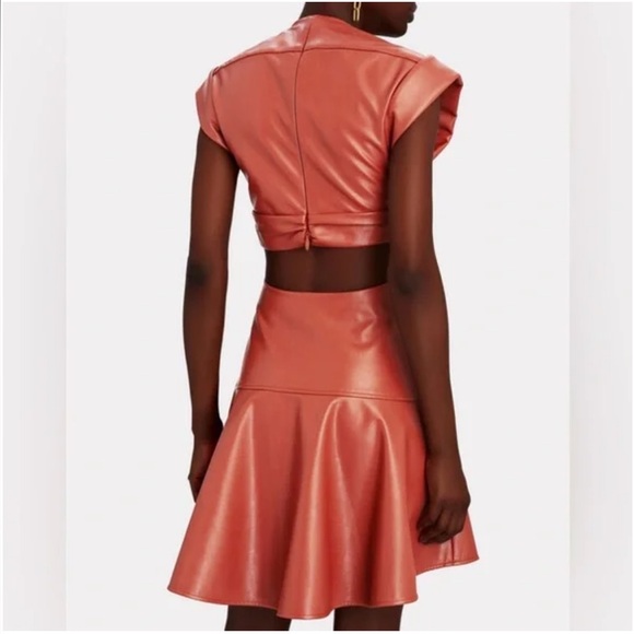 A.L.C Lexi orange or brown vegan leather v neck cutout mini dress - Picture 2 of 12